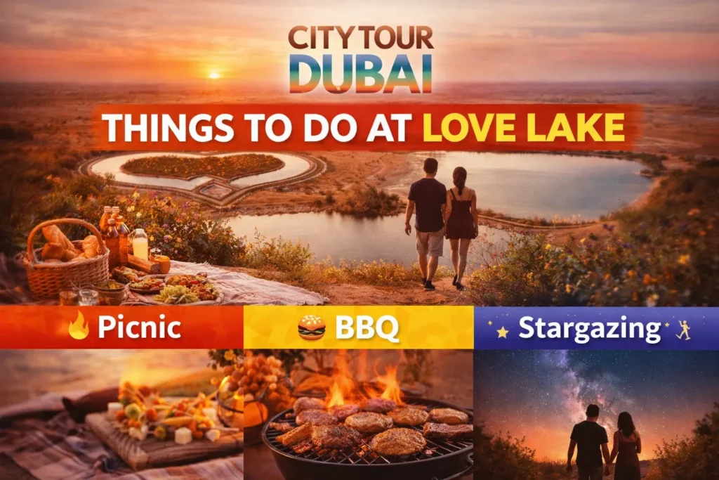 Things to do at Love Lake Dubai picnic BBQ and stargazing collage