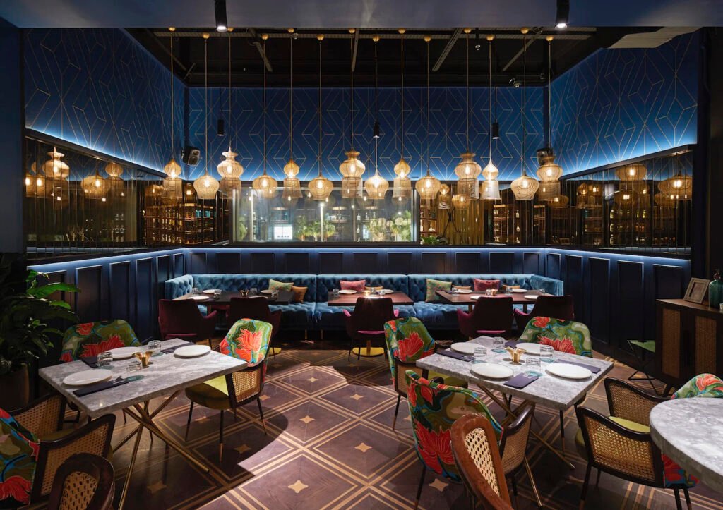 Modern Indian restaurant interior in Dubai with stylish seating