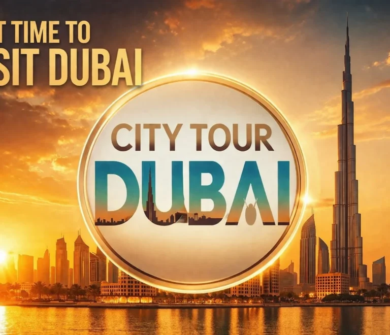 Dubai skyline at sunset with Burj Khalifa highlighting the best time to visit Dubai from November to March